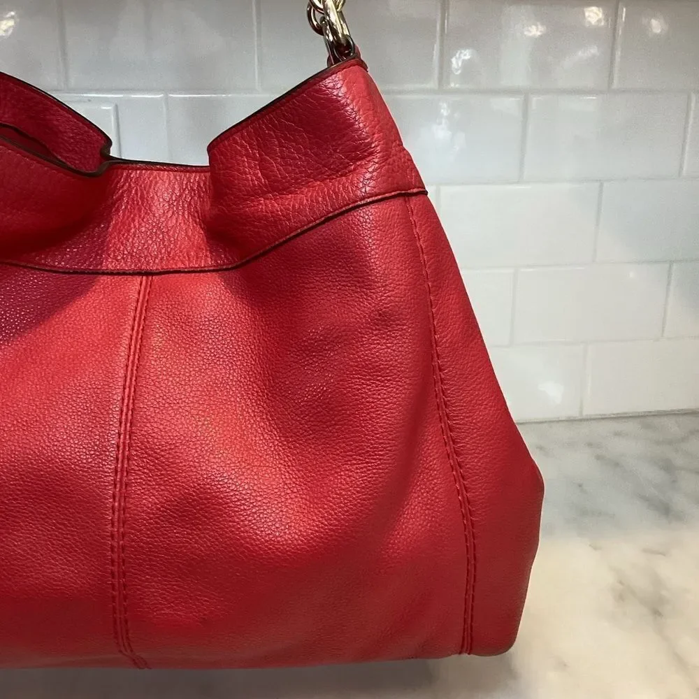 Coach Purse Handbag Leather Large Lexy Red Pebbled Shoulder Bag Pocketbook
